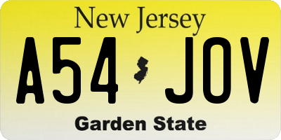 NJ license plate A54JOV