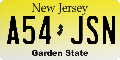 NJ license plate A54JSN