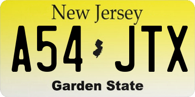 NJ license plate A54JTX