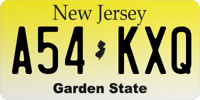 NJ license plate A54KXQ