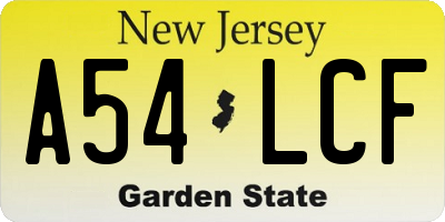 NJ license plate A54LCF