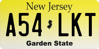 NJ license plate A54LKT