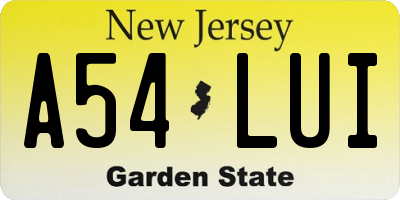 NJ license plate A54LUI
