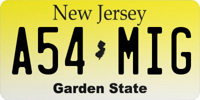 NJ license plate A54MIG