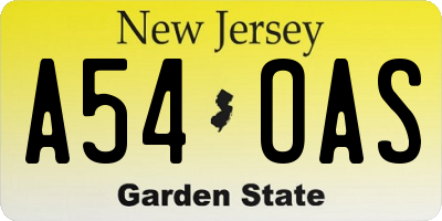 NJ license plate A54OAS