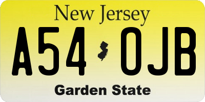 NJ license plate A54OJB