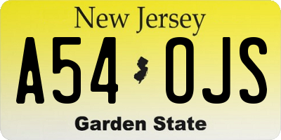 NJ license plate A54OJS