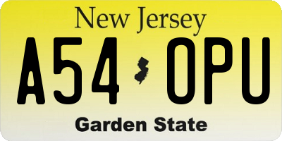 NJ license plate A54OPU