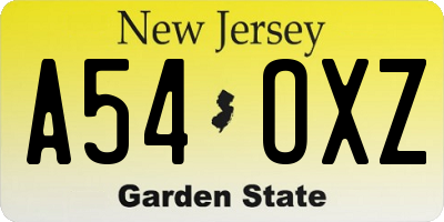 NJ license plate A54OXZ