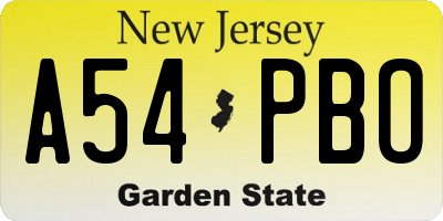 NJ license plate A54PBO