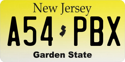 NJ license plate A54PBX