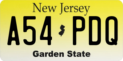 NJ license plate A54PDQ