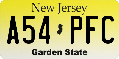 NJ license plate A54PFC