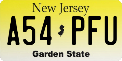 NJ license plate A54PFU