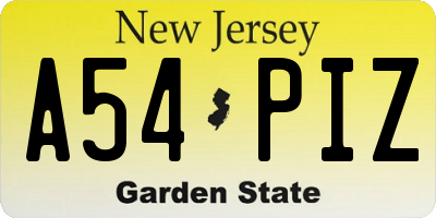 NJ license plate A54PIZ