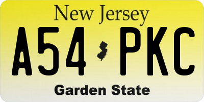 NJ license plate A54PKC