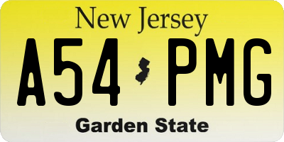NJ license plate A54PMG