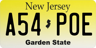 NJ license plate A54POE