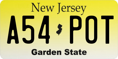 NJ license plate A54POT