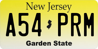 NJ license plate A54PRM