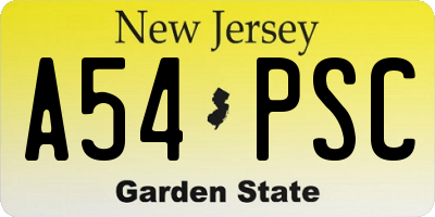 NJ license plate A54PSC