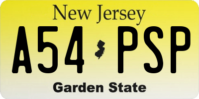 NJ license plate A54PSP