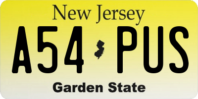 NJ license plate A54PUS