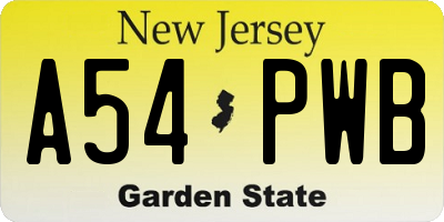 NJ license plate A54PWB