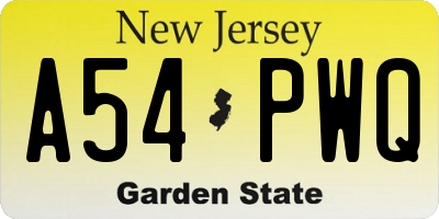 NJ license plate A54PWQ