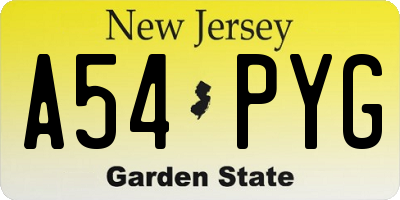 NJ license plate A54PYG