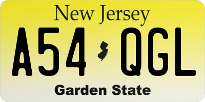 NJ license plate A54QGL