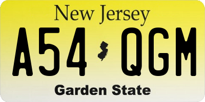 NJ license plate A54QGM