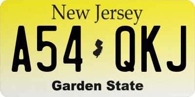 NJ license plate A54QKJ