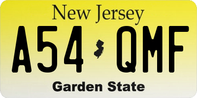 NJ license plate A54QMF