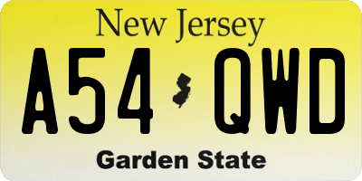 NJ license plate A54QWD