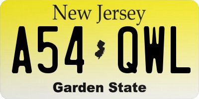 NJ license plate A54QWL