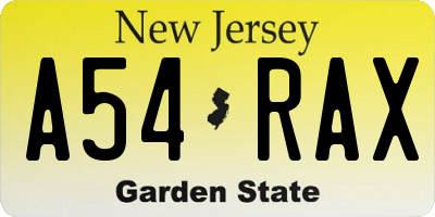 NJ license plate A54RAX