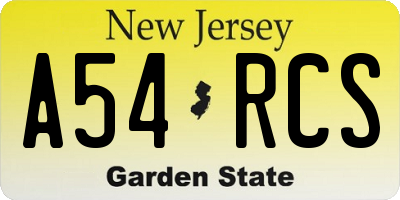 NJ license plate A54RCS