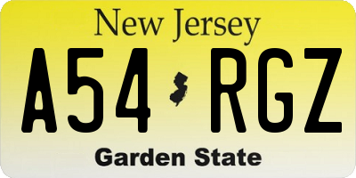 NJ license plate A54RGZ