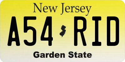 NJ license plate A54RID