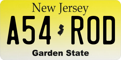 NJ license plate A54ROD