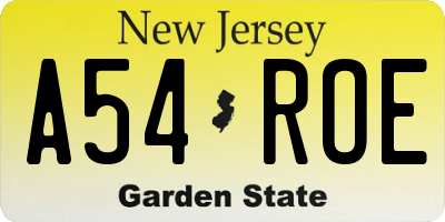 NJ license plate A54ROE