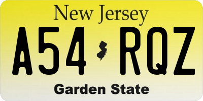 NJ license plate A54RQZ