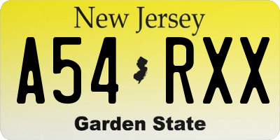 NJ license plate A54RXX