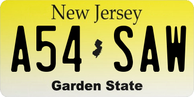 NJ license plate A54SAW