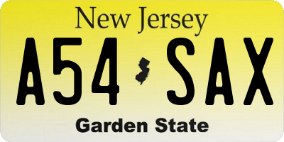 NJ license plate A54SAX