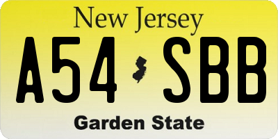 NJ license plate A54SBB