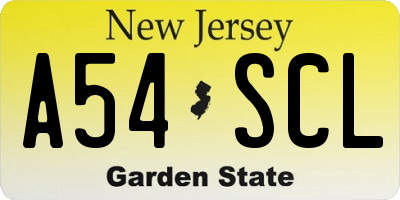 NJ license plate A54SCL