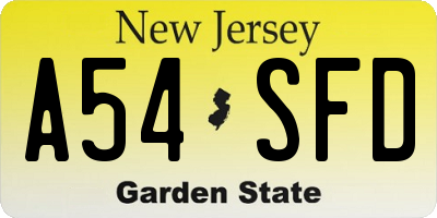 NJ license plate A54SFD