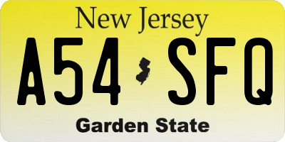 NJ license plate A54SFQ